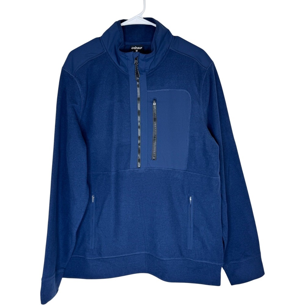 Unipro Mens Navy Blue Fleece 1/4 Zip Pullover Sweatshirt Quick Dry Size L Winter